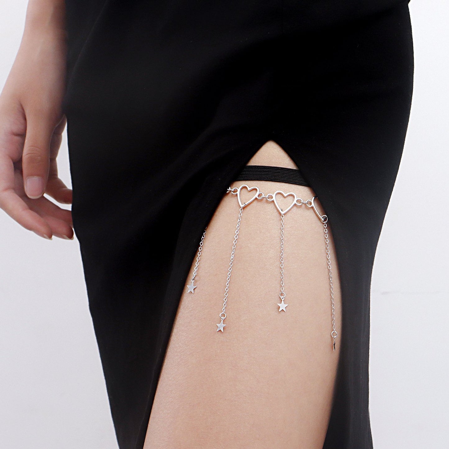 Sexy Street Shot Metal Chain Love Thigh Chain Tassel Star Night Elastic Bandage Leg Ring Female