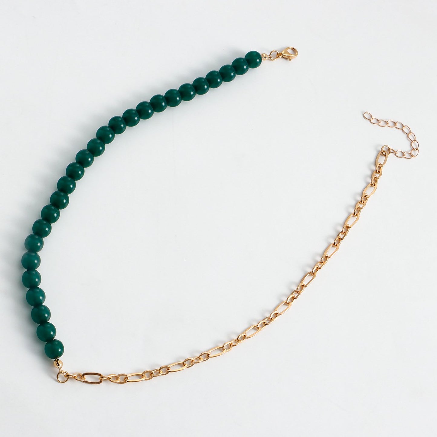 Jewelry simple stitching half round green agate beaded necklace female creative trend personality necklace