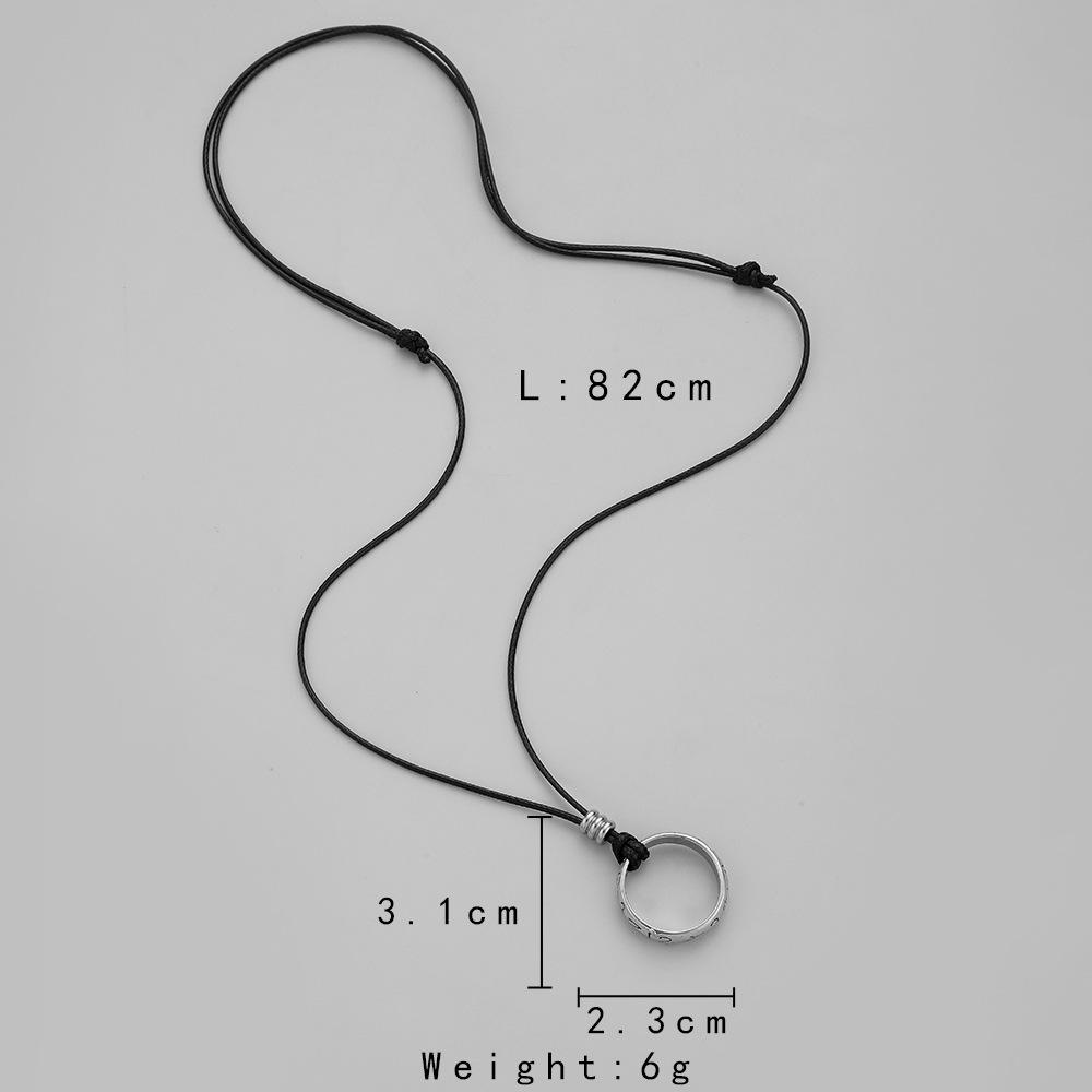 Simple Trendy Men's Fashion Pattern Design Ring Circle Pendant Adjustable Rope Necklace
