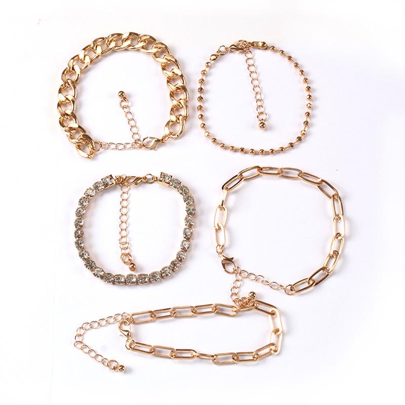 Fashion multi-layer combination bracelet set creative OT buckle diamond chain five-piece set hand jewelry