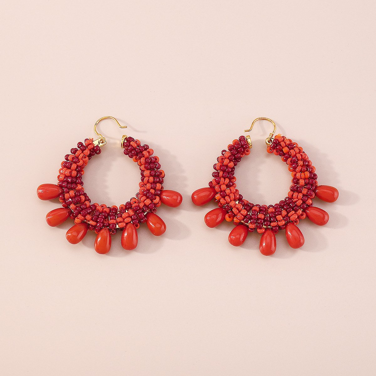 E193ZA Bohemian Ethnic Bead Earrings Leisure Vacation Handmade Retro Geometric Earrings Female