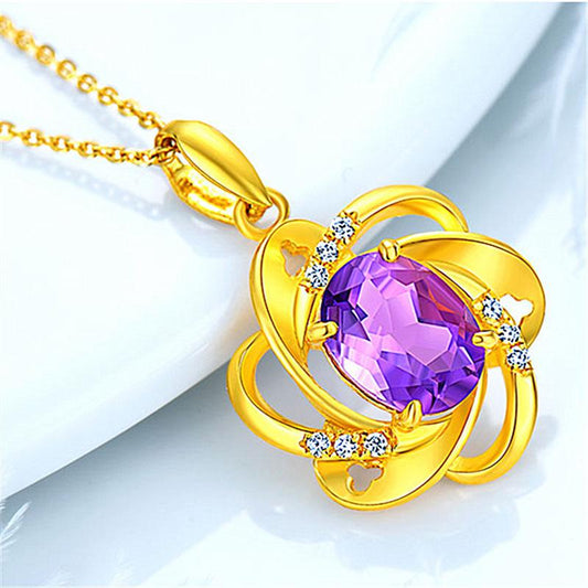 Explosive Jewelry Fashion Amethyst Pendant Necklace Women's Niche Design Clavicle Chain Jewelry
