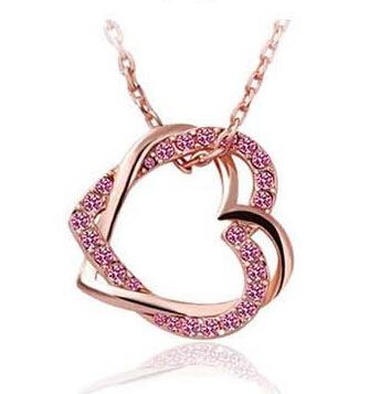 Necklace creative hollow full diamond double heart winding pendant fashion love bone chain