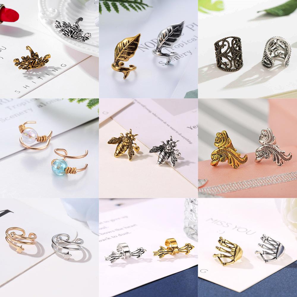 No pierced earrings simple retro C-shaped ear clip personality leaf ear bone clip cartilage U-shaped earrings