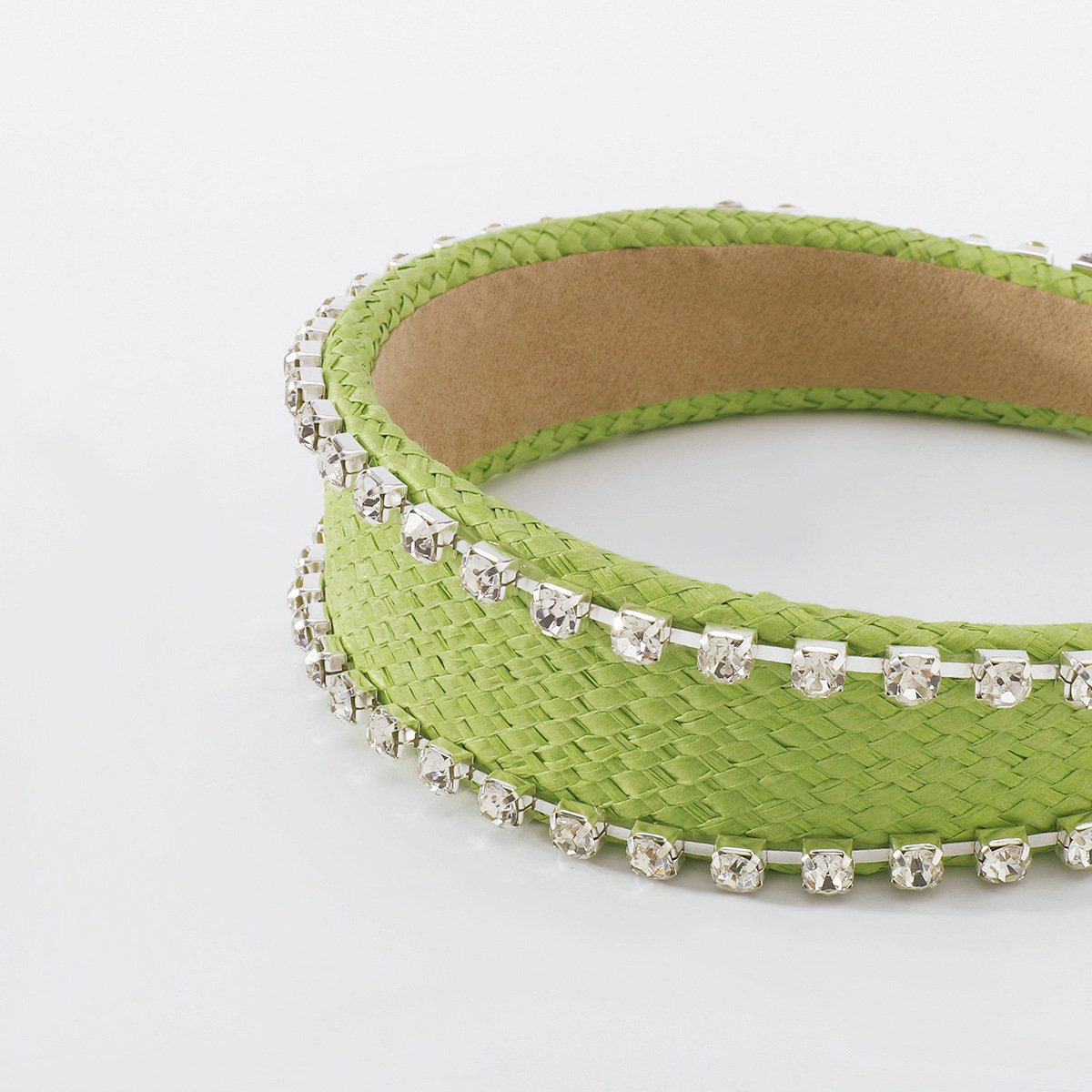 F4265 holiday raffia braided wide-brimmed headband women's sparkling rhinestone light luxury geometric fashion colorful headband