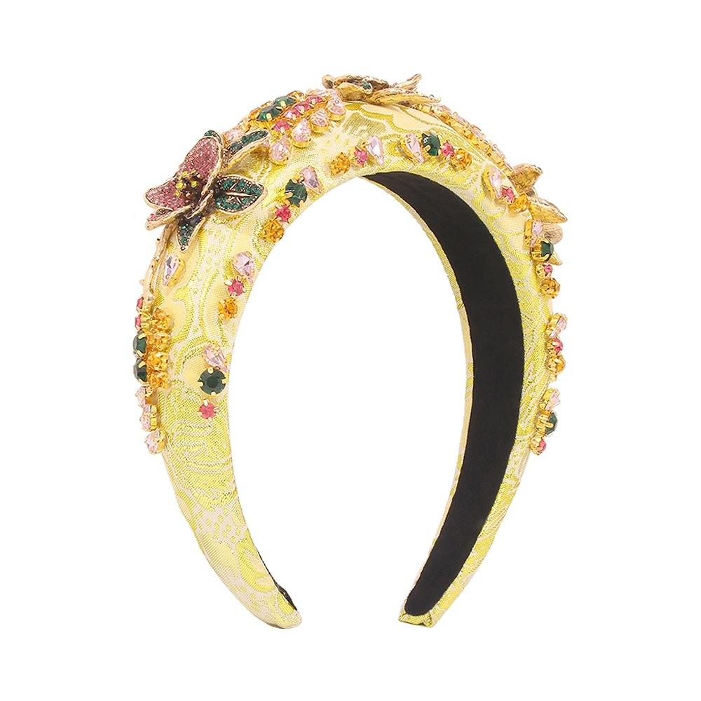 F371 Baroque exaggerated flower headband palace embroidery cloth headband temperament full of diamond fashion hair accessories
