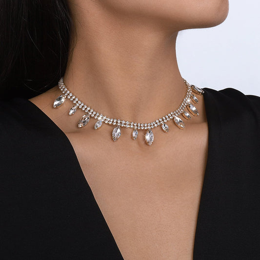 N1583 Sparkling Geometric Fashion Necklace Claw Chain Rhinestone Creative Personality Necklace Light Luxury Retro Necklace