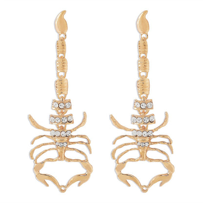 E1824 Exaggerated Dark Geometric Micro-Inlaid Earrings Gothic Creative Scorpion Rhinestone Long Earrings