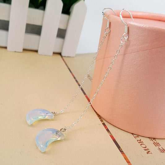 Tassel Opal Moon Earrings Creative Fashion Earrings 925 Silver Plated Earrings Ear Jewelry