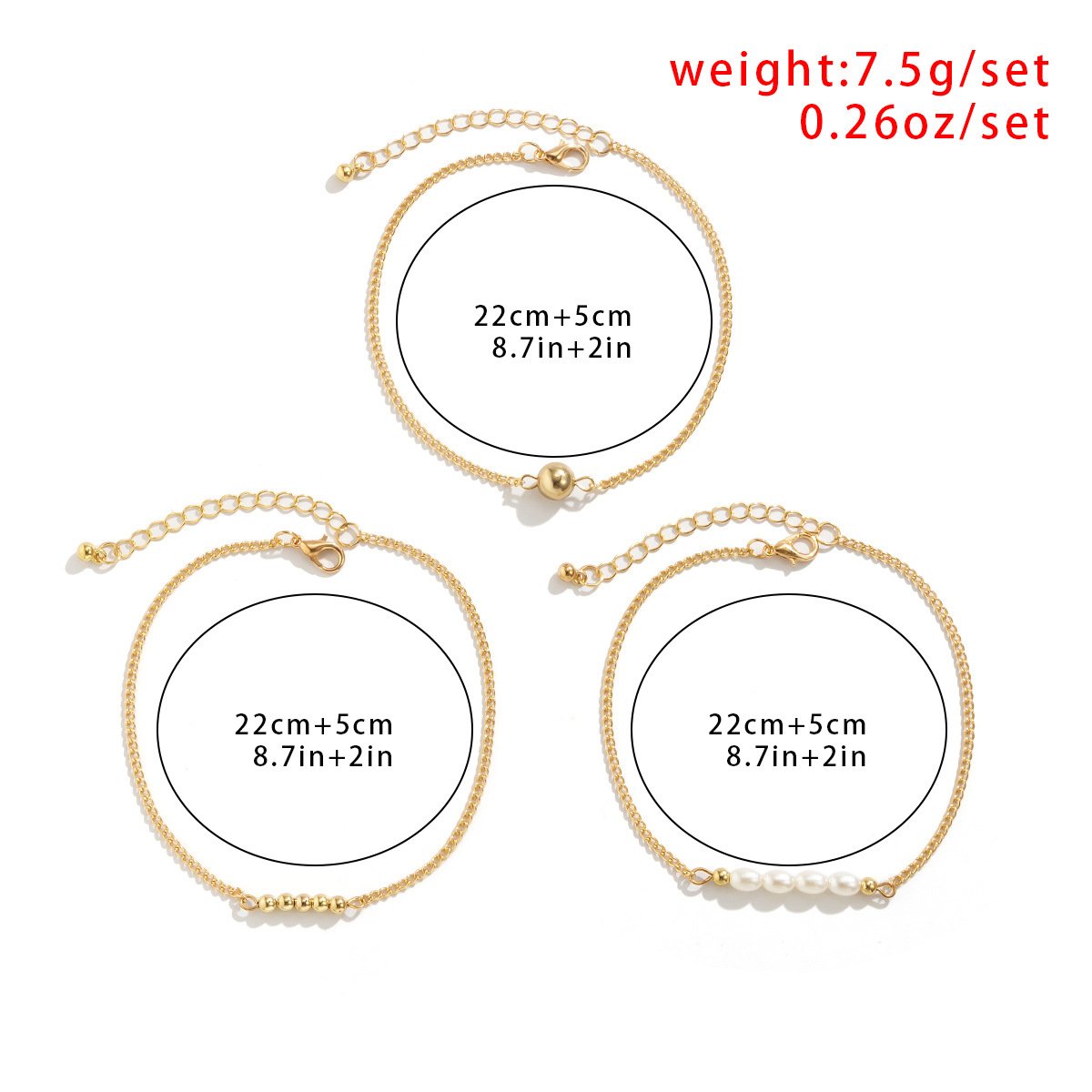 Jewelry simple multi-layer imitation pearl beaded anklet set beach metal round beaded foot decoration for women