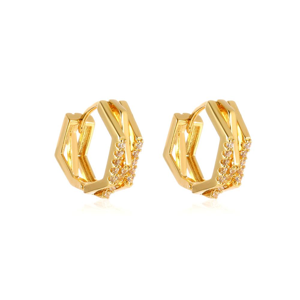 Metal polygonal earrings simple cold micro-inlaid zircon earrings net red high-end geometric earrings jewelry