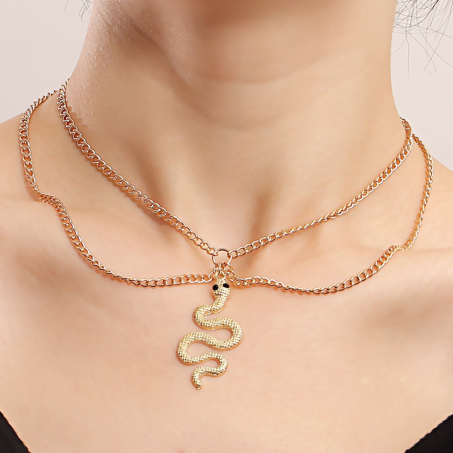 Jewelry Simple Retro Flat Snake Chain Tassel Necklace Female Ins Pastoral Snake Pendant Necklace