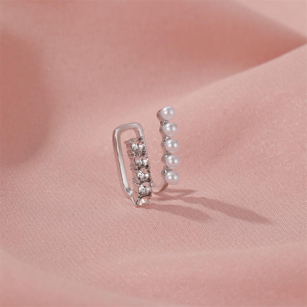 Temperament diamond-encrusted pearl ear clip women's French elegant all-match ear bone clip personality double earrings