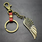 High-quality brushed retro alloy angel wings pendant leather key chain clothing accessories car key ring