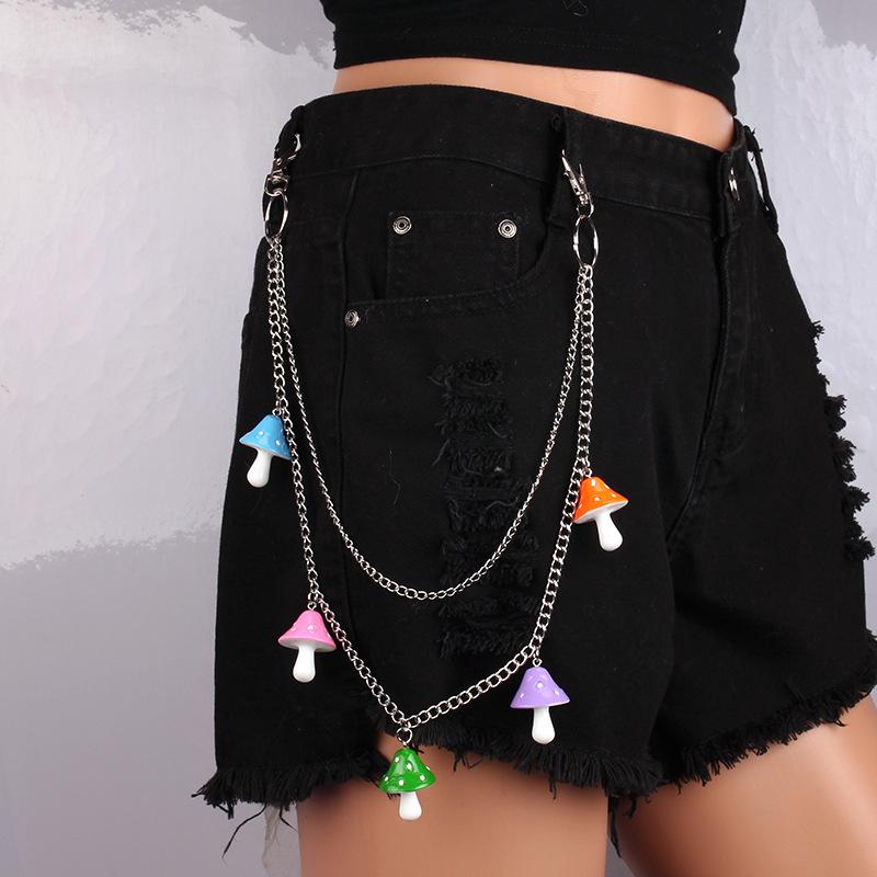 Creative color mushroom head pendant waist chain double ring pendant personalized all-match pants chain