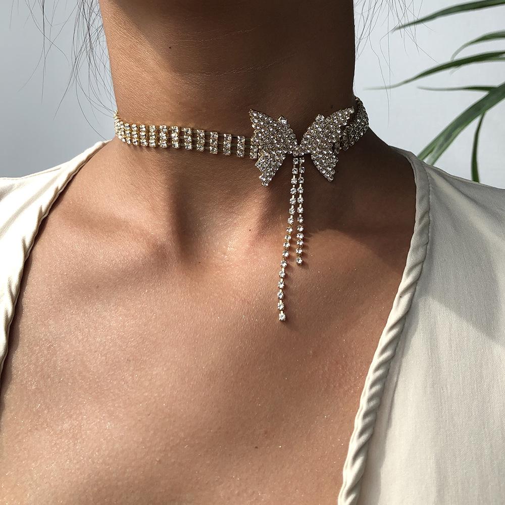 N7612 super fairy temperament full diamond bow short necklace fashion trend choker necklace female jewelry