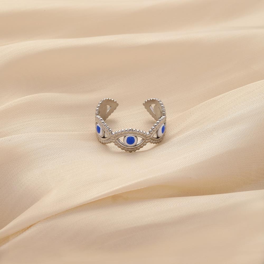 Minority design sense indifferent ladies stainless steel drop opening ring drop oil eye ring personalized fashion titanium steel ring