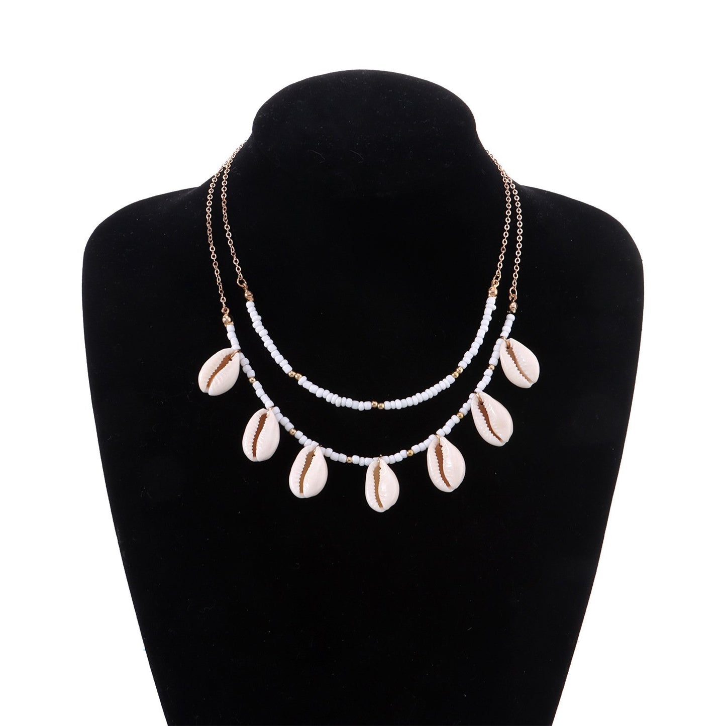 Jewelry exaggerated natural shell pendant necklace femininity multi-layer rice beads handmade chain necklace