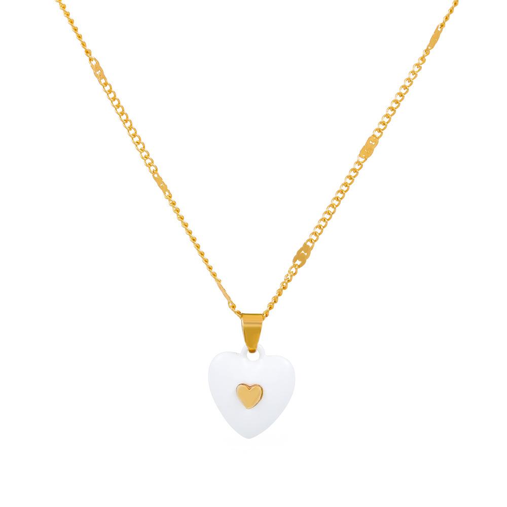 Fashion enamel dripping oil double love necklace French light luxury inlaid peach heart pendant clavicle chain simple necklace