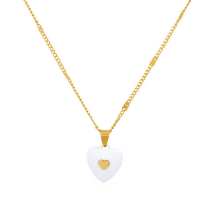Fashion enamel dripping oil double love necklace French light luxury inlaid peach heart pendant clavicle chain simple necklace