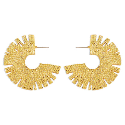 E194 Exaggerated metal C-shaped earrings ZA personality geometric heavy texture retro simple earrings
