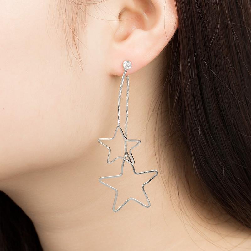 Ins hollow out five-pointed star earrings fashion temperament personality design asymmetrical earrings earrings net red earrings