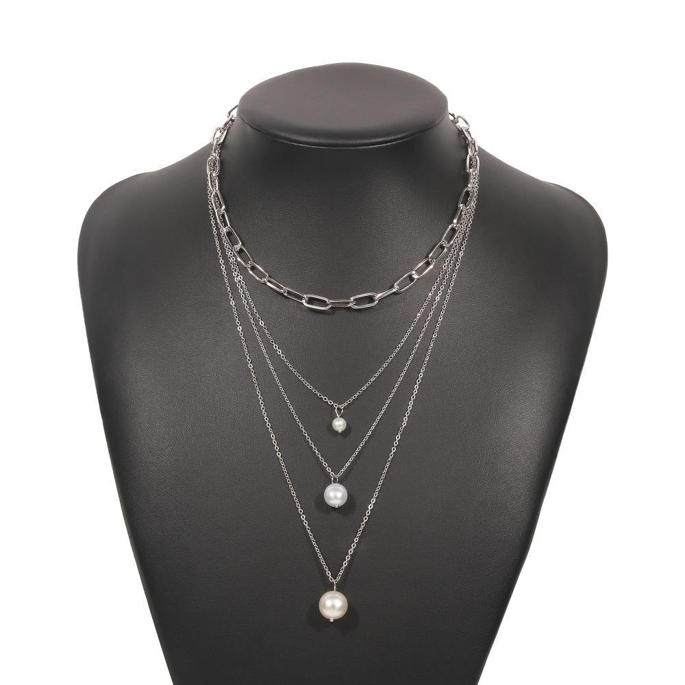 N8614 back decoration retro multi-layered temperament necklace imitation pearl chain niche exaggerated necklace