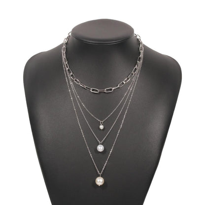 N8614 back decoration retro multi-layered temperament necklace imitation pearl chain niche exaggerated necklace