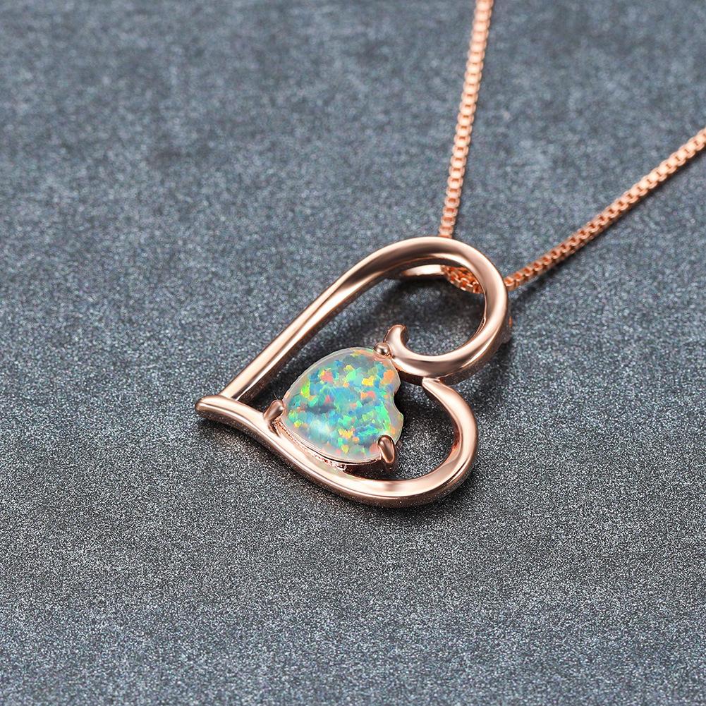 Fashion Women's Imitation Opal Love Heart Pendant Necklace Internet Celebrity Live Streaming Clavicle Chain Head Jewelry