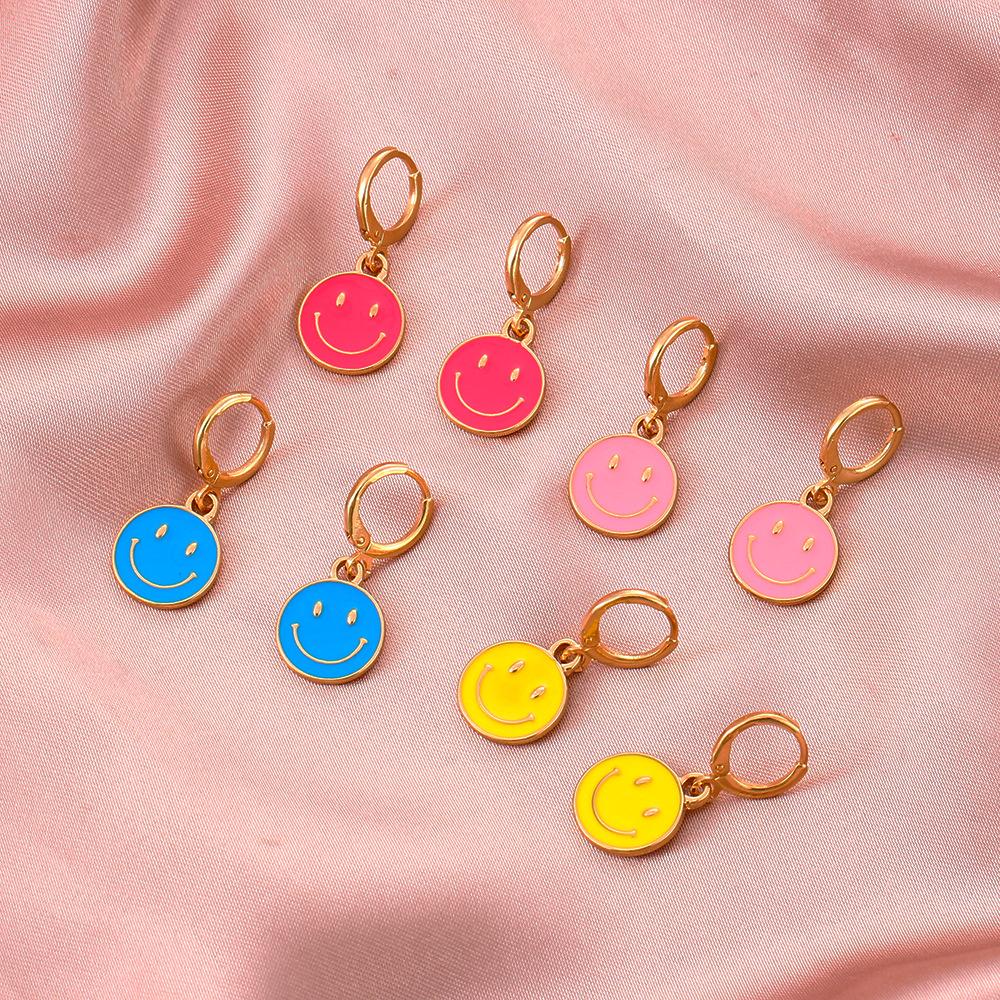 Ins cute dripping oil smiling face earrings simple metal smile earrings fashion creative earrings earrings female