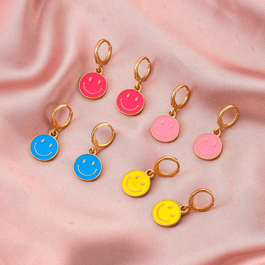 Ins cute dripping oil smiling face earrings simple metal smile earrings fashion creative earrings earrings female