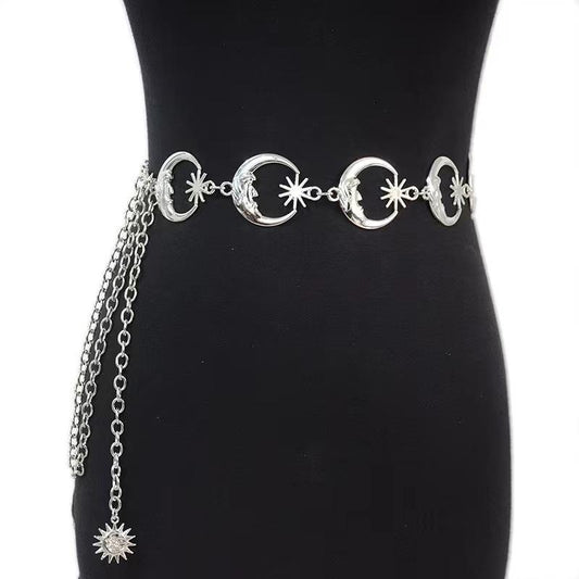 Moon Star Metal Waist Chain Women's Trendy Pants Chain Decoration Hip Hop Matching Skirt Waist Chain