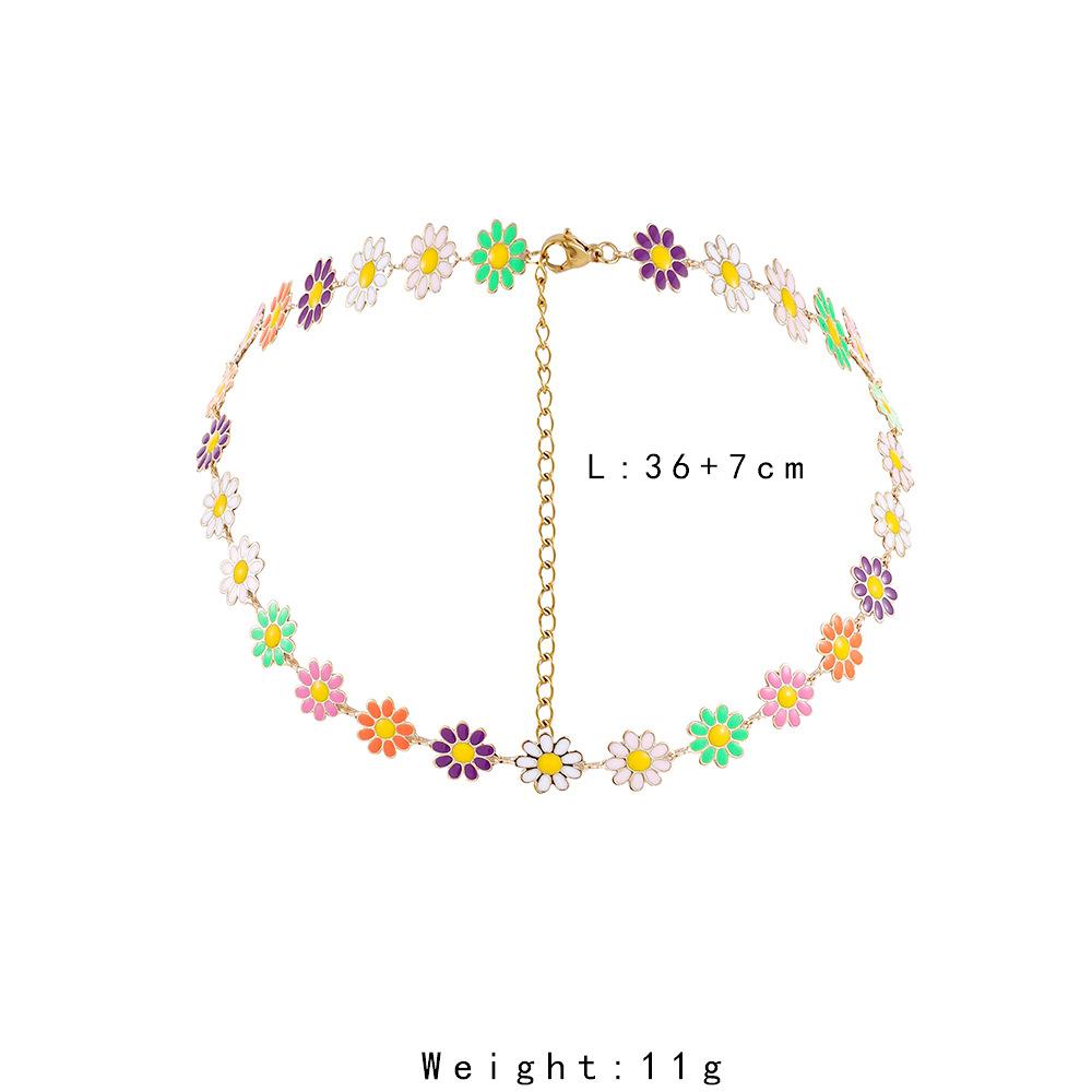 Fashion and simple short neck chain color dripping oil daisy flower clavicle chain necklace pastoral