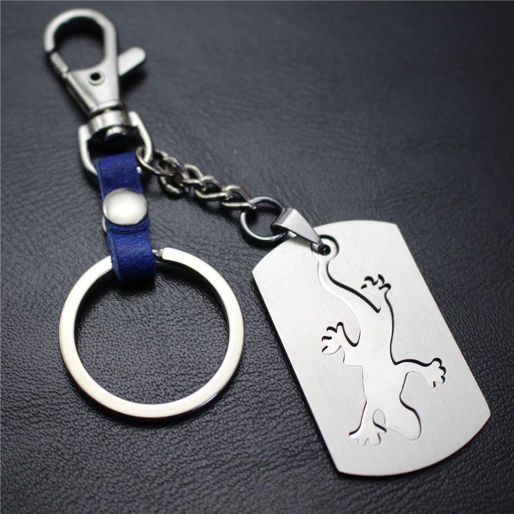Lizard gecko stainless steel key chain car decoration couple bag key pendant top layer cowhide