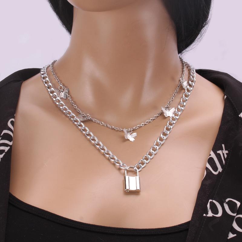 Fashion simple personality butterfly clavicle chain necklace hip-hop punk thick chain lock necklace female