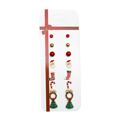 Christmas earring combination set fashion cartoon elk cane Christmas tree earrings card earrings