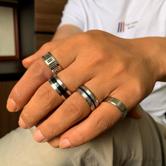 ins simple punk trend stainless steel retro Roman numerals drop oil four-piece ring ring male