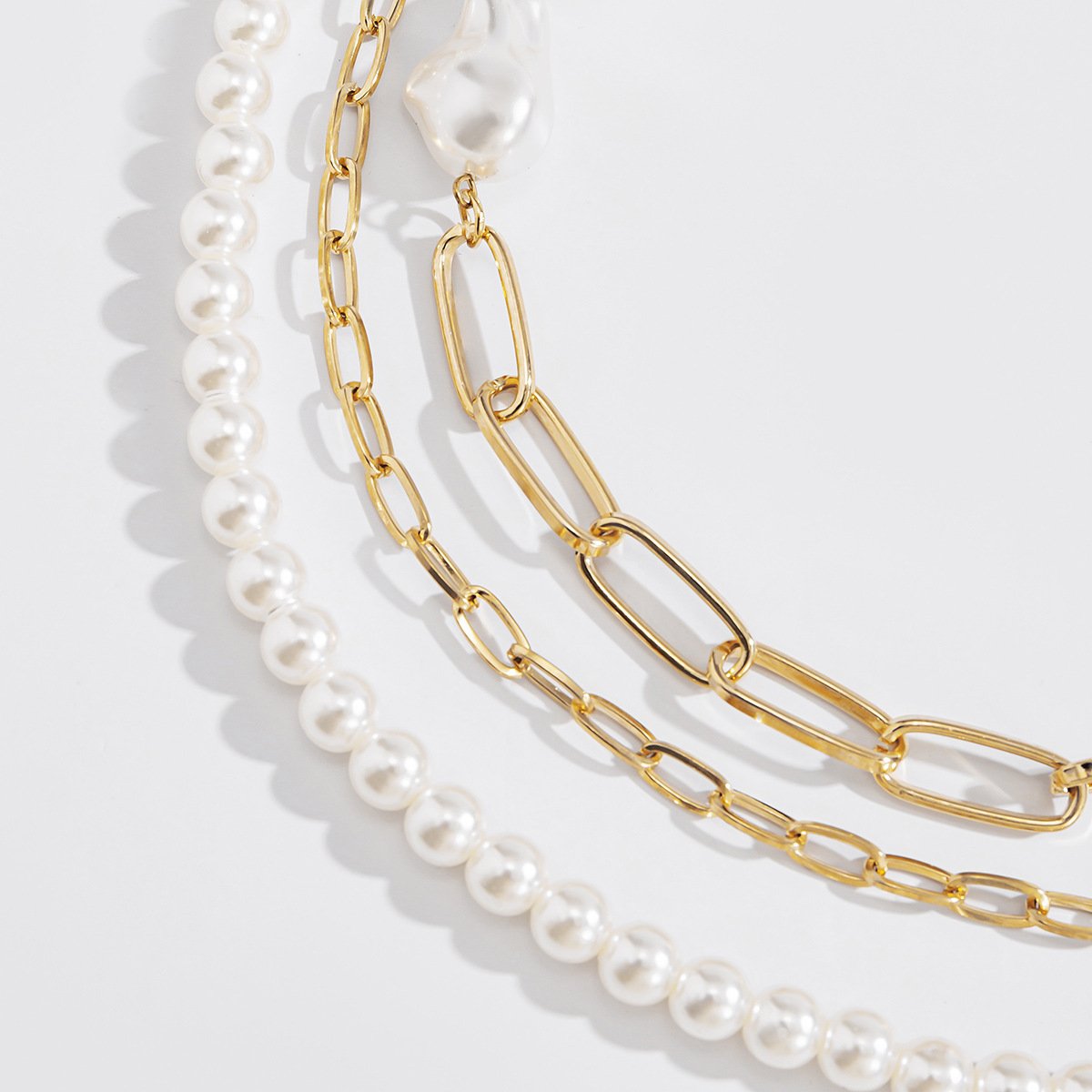 Jewelry Temperament Baroque Shaped Imitation Pearl Necklace Retro Hip Hop Geometric Chain Necklace Female