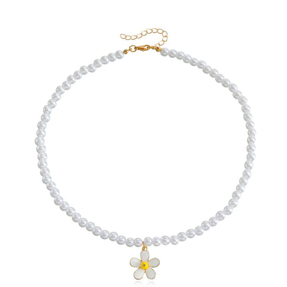 Jewelry Daisy Simple Imitation Pearl Pendant Necklace Niche Design Retro High-end Clavicle Necklace