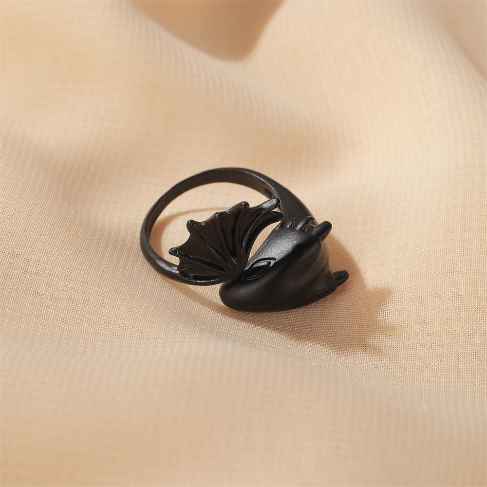 Angel devil ring gothic pterosaur open ring couple pair ring black tail ring dark trend jewelry