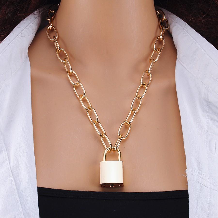 Jewelry Hip Hop Thick Chain Lock Necklace Couple Simple Key Lock Long Necklace