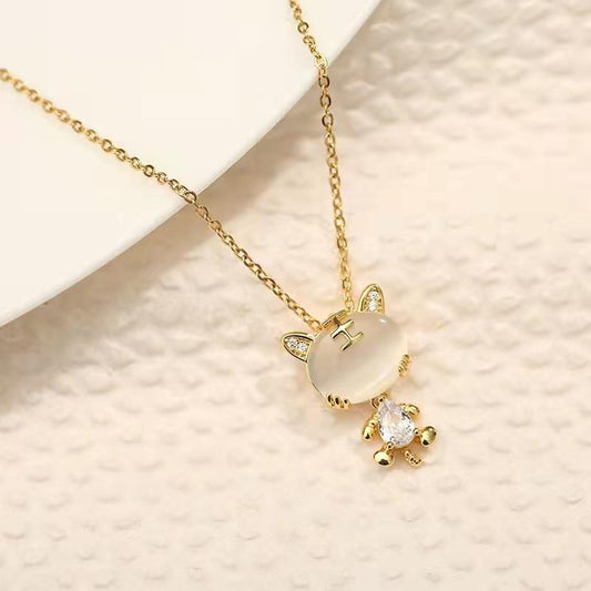 Year cat's eye stone life year titanium steel gold chain peace tiger zodiac necklace female high-end clavicle chain