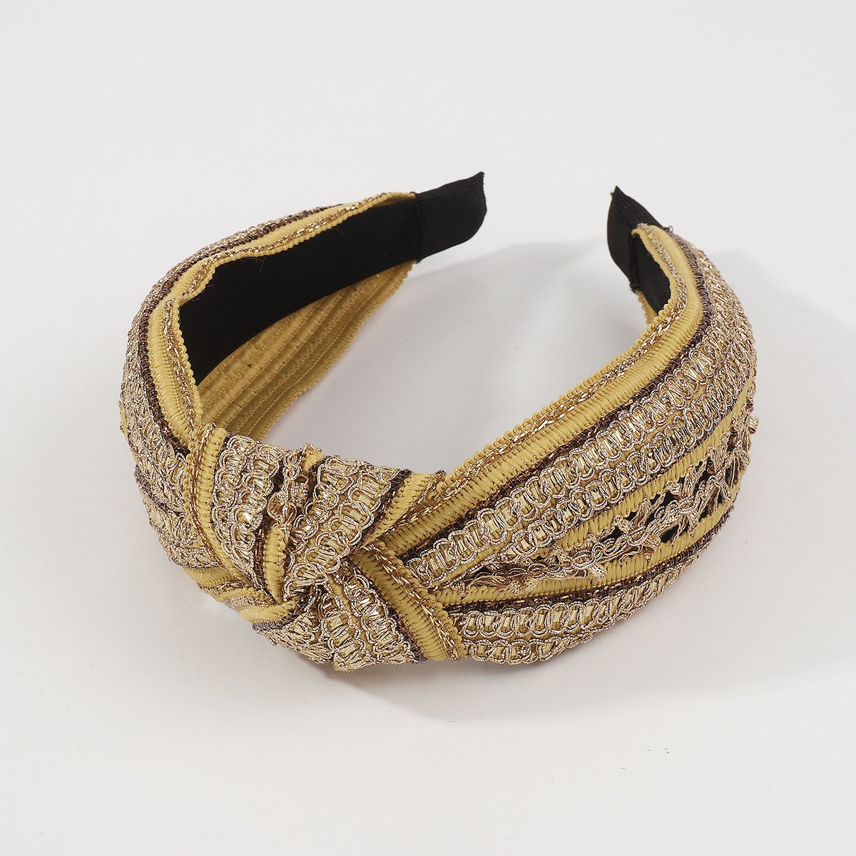 F441 Fashion Retro Headband Contrasting Color Braided Geometric Knotted Headband Ethnic Wide-Brim Trendy Hairpin