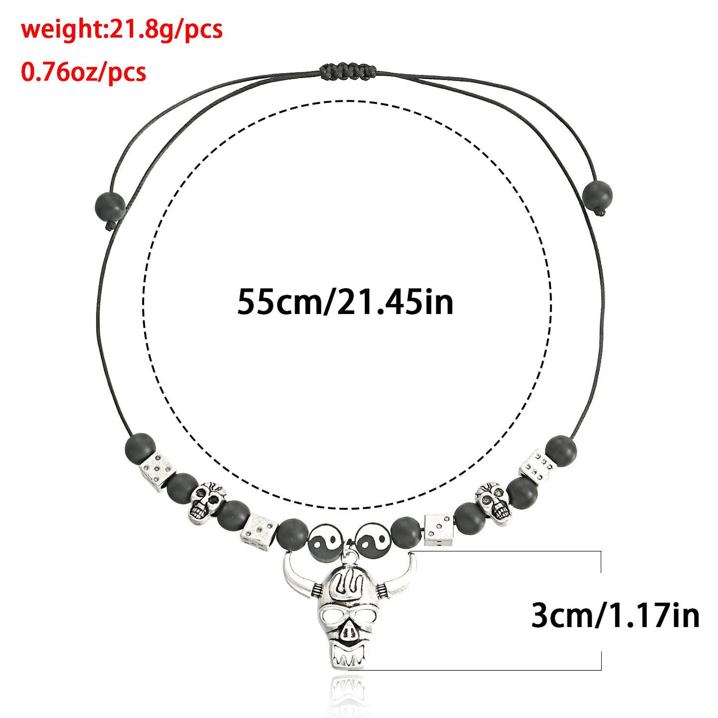 Fashion Jewelry Handwoven Rope Tai Chi Bagua Yin Yang Hollow Creative Skull Bull Head Pendant Necklace Female
