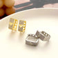 Ins full diamond square hollow heart earring fashion light luxury niche design peach heart earring net red earrings