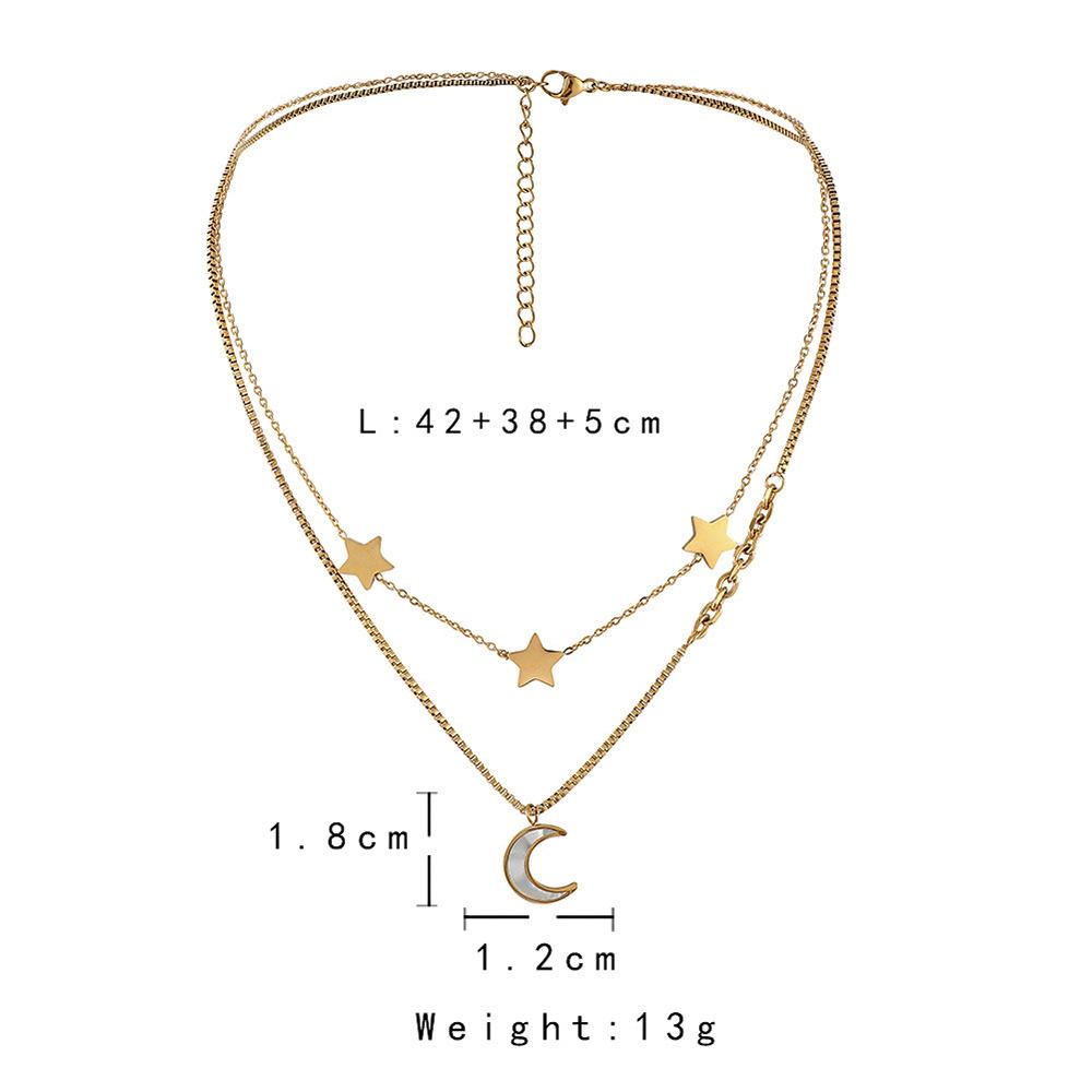 Fashion Creative Stainless Steel Star Moon Sexy Elegant Pendant Titanium Steel Double Layer Necklace Versatile Ornate Jewelry Women