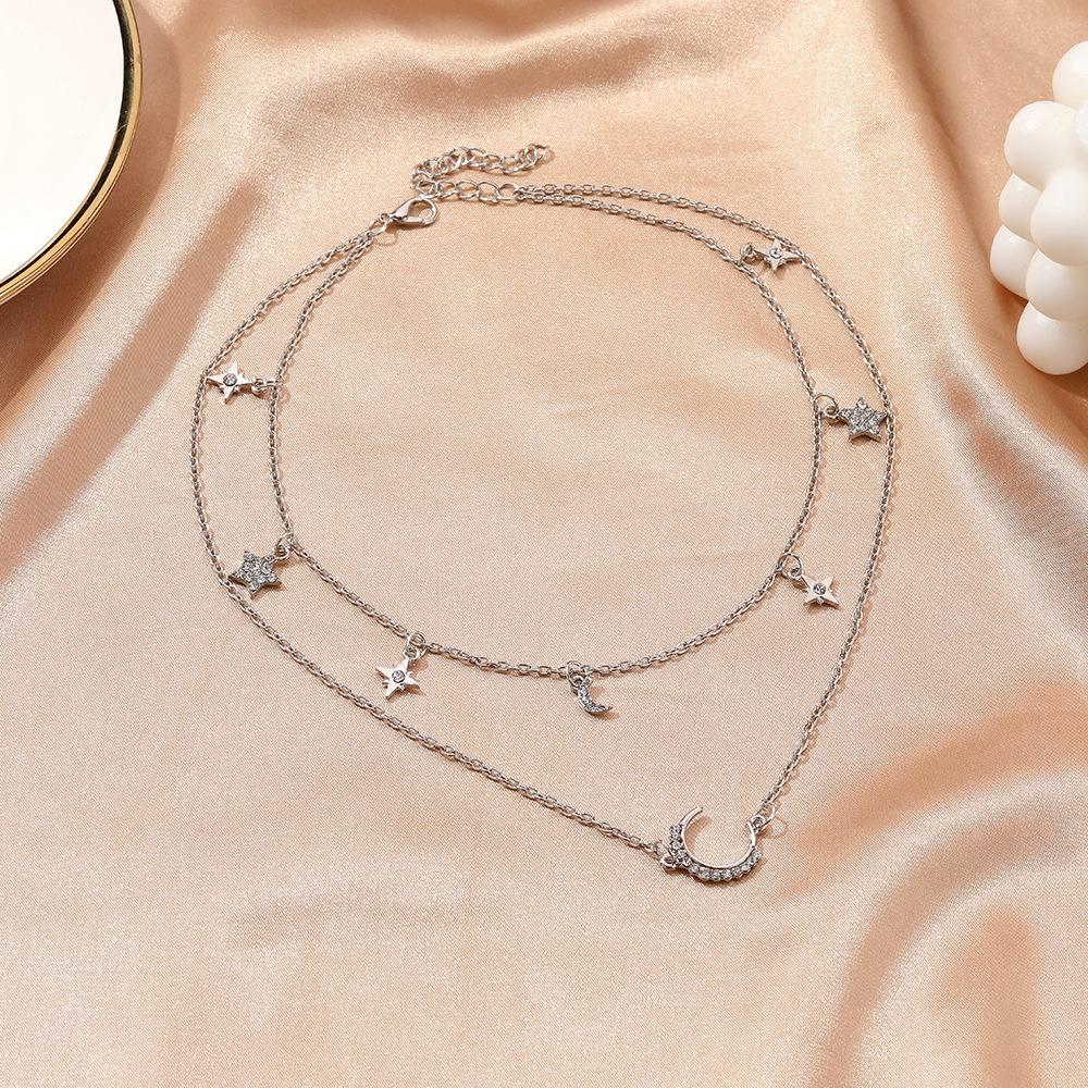 Simple double-layer star necklace female ins multi-layer star-moon pendant necklace moon pendant clavicle chain