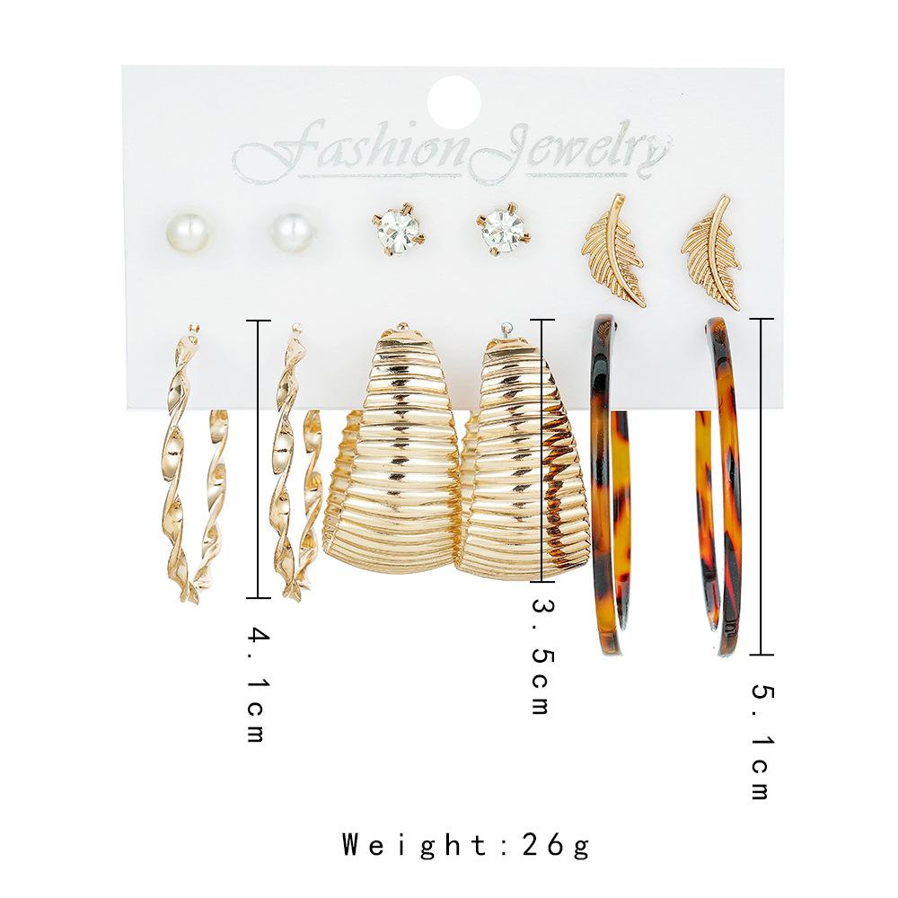 Simple trendy retro leopard print acrylic leaves C-shaped earrings beautiful earrings set for women