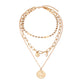 Jewelry creative retro size portrait coin pearl pendant multi-layer necklace three-layer clavicle chain