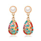 Retro Earrings Colorful Diamond Drop-shaped Pearl Stud Earrings Earrings Court Lady Temperament Earrings